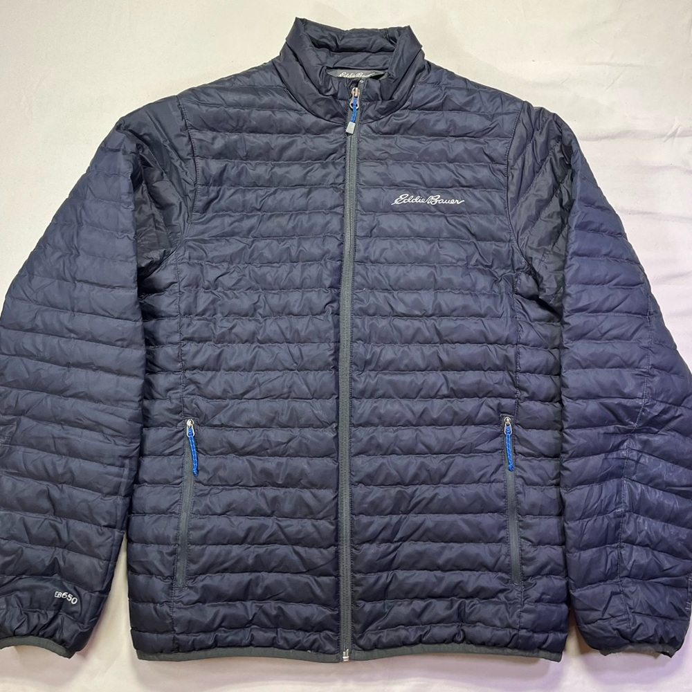 Eddie Bauer Men's Navy Blue Microlight Down Jacket Puffer Coat 650 Fill Down - S